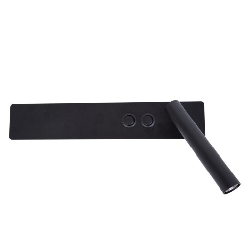 Czarny kinkiet Mood D zamontowany obok łóżka w nowoczesnej sypialni, dwa regulowane źródła światła..jpg