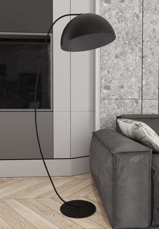 Lampa ARCOS czarna eleganckie oświetlenie do salonu i sypialni przy sofie.jpg