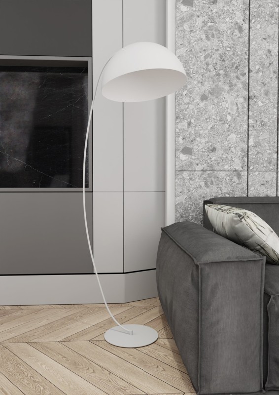Lampa ARCOS biała eleganckie oświetlenie do salonu i sypialni przy sofie.jpg