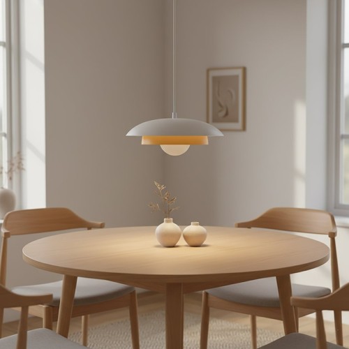 Skin 1 WH biało-pomarańczowa, lampa wisząca, średnica 30cm nad okrągły stół.jpg