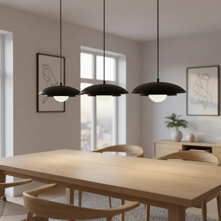 lampa wisząca potrójna Skin BL czarna lampa  nad stół w jadalni.jpg
