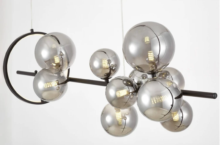 nowoczesna lampa wisząca czarna z 9 kloszami  szkło dymione do jadalni Boston 120