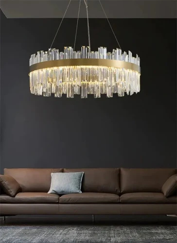 żyrandol do salonu, kolor złoty, kryształowe szkło, taśma LED Palace 80.webp