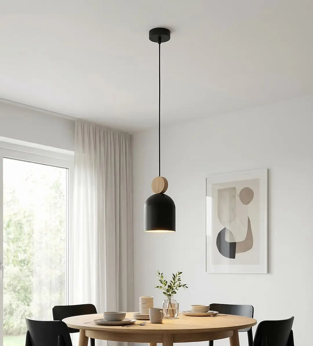Designerska czarna lampa wisząca Mesi 1 do pokoju i nowoczesnego wnętrza.webp