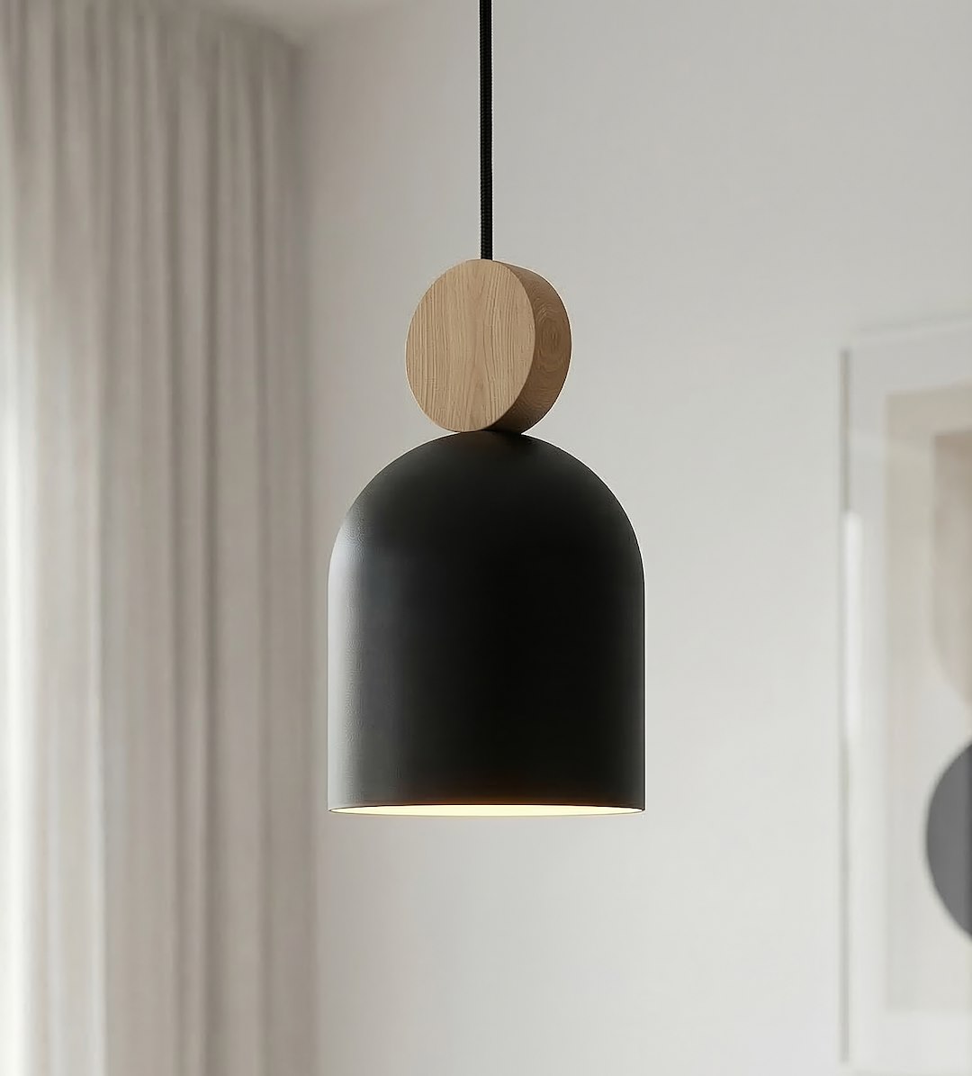 Lampa wisząca Mesi 1 Czarna do sypialni jako oświetlenie przy łóżku.jpg