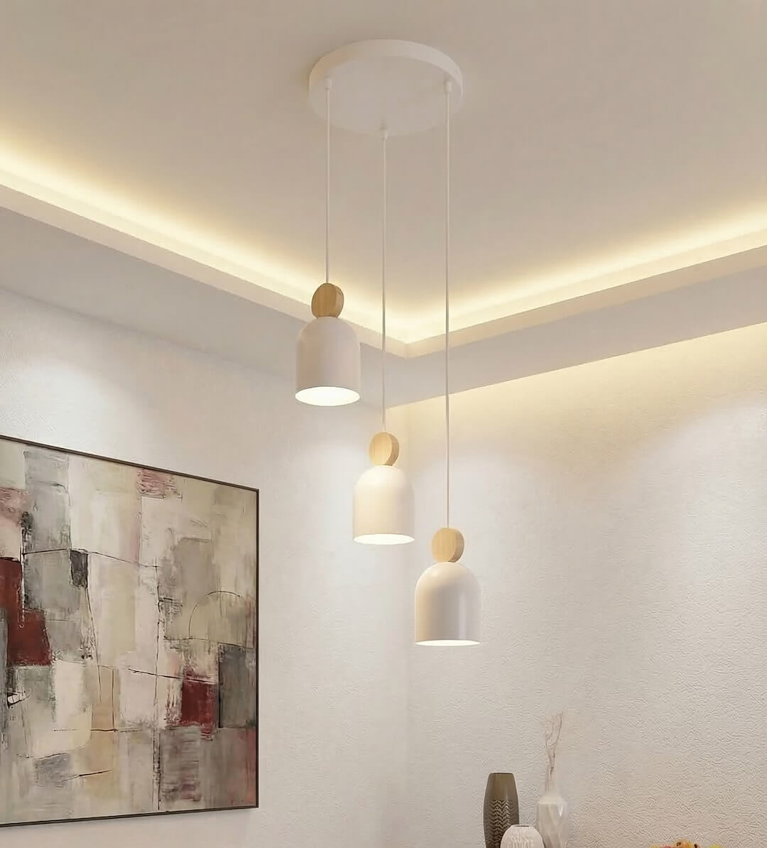 Designerska lampa wisząca Mesi 3 White do jadalni, salonu i nowoczesnej kuchni.jpg