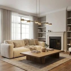 Lampa-wisząca-Megara-Mocca-6-z-sześcioma-kloszami-w-nowoczesnym-salonie.webp