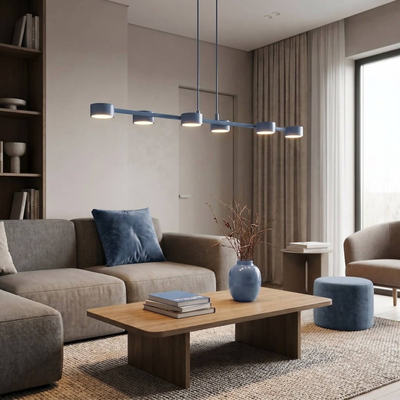 Jasnoniebieska lampa Megara Dusty Blue 6 w eleganckiej aranżacji modernistycznego wnętrza.jpg
