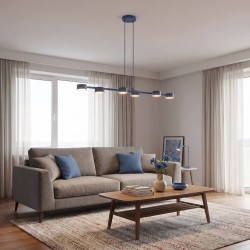 Megara Dusty Blue 6 nad stołem w nowoczesnym salonie – designerskie oświetlenie.jpg