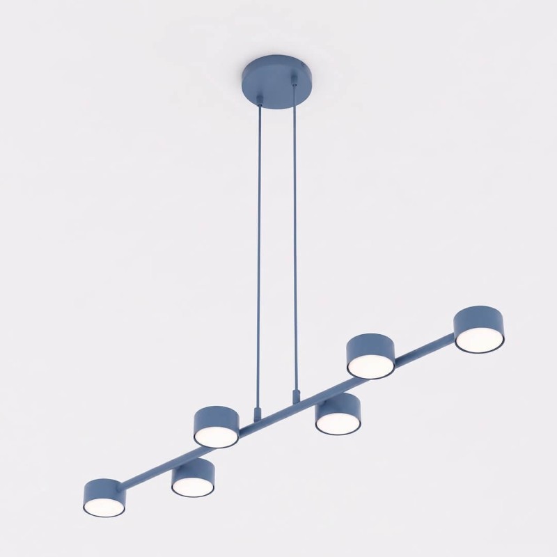 Megara Dusty Blue 6 – podłużna lampa wisząca z sześcioma kloszami w kolorze jasnoniebieskim.jpg