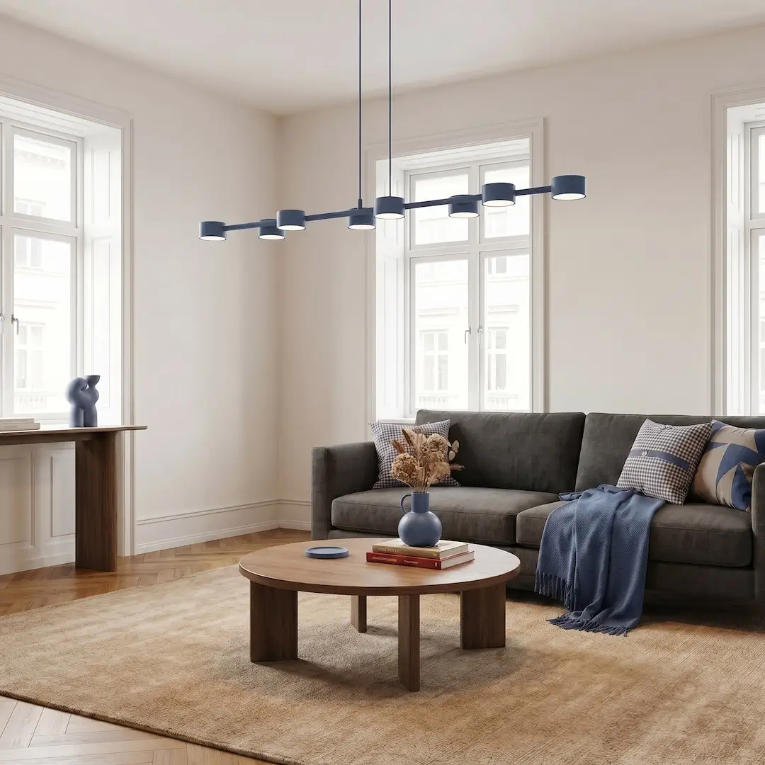 Megara Dusty Blue 8 w modernistycznej aranżacji salonu.webp
