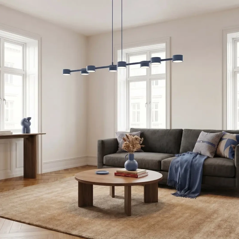 Megara Dusty Blue 8 w modernistycznej aranżacji salonu.webp