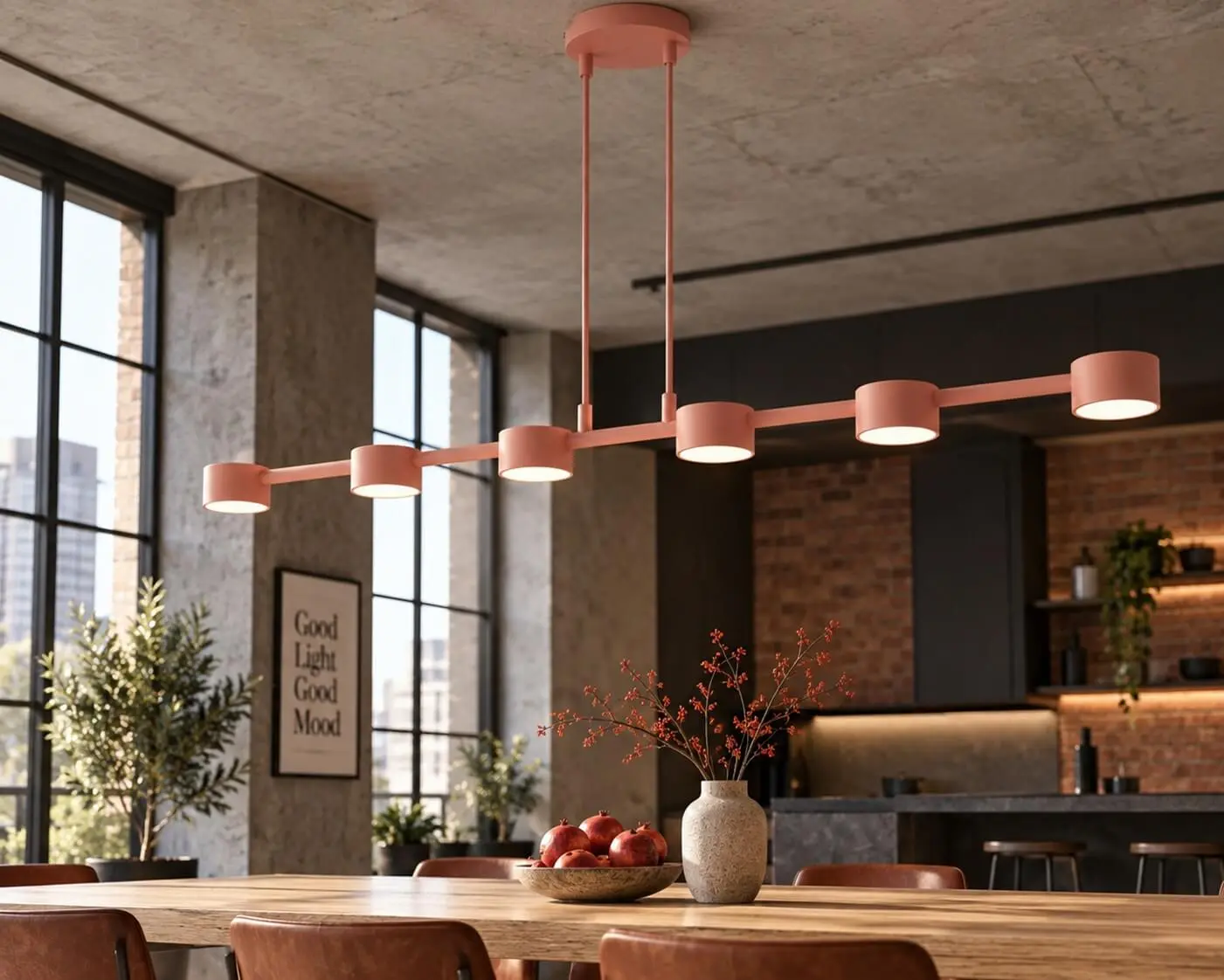 Lampa-wisząca-loft-Megara-6-Coral-nad-drewnianym-stołem-w-nowoczesnym-wnętrzu-z-ceglaną-ścianą._1_.webp
