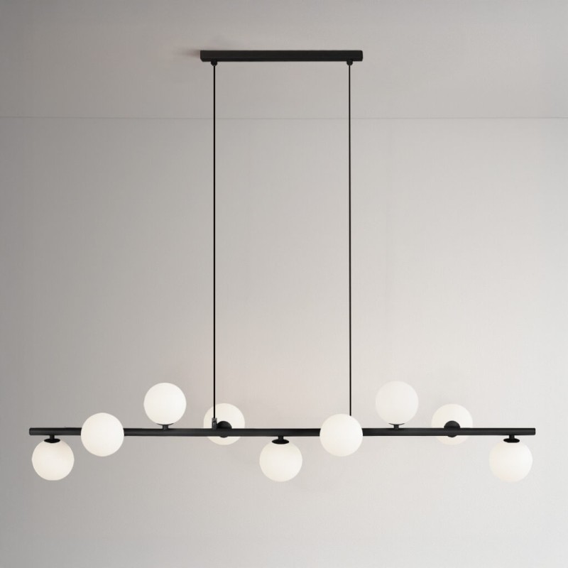 Ardi Black 9 – czarna lampa wisząca z dziewięcioma szklanymi kloszami w kształcie kul.jpg