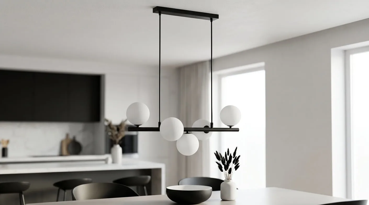 Lampa-wisząca-podłużna-_-białe-klosze-Ardi-Black-5-nad-stołem.webp