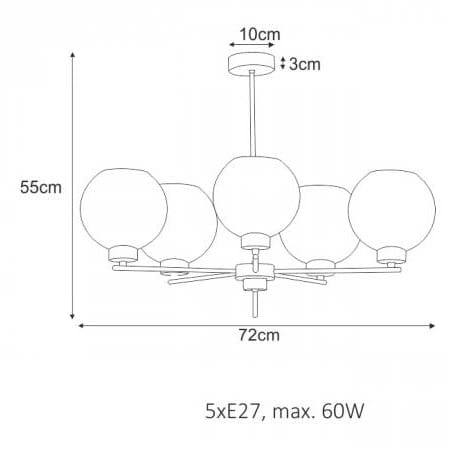 Aldar 5 lampa wisząca nowoczesna pięć szklanych kloszy