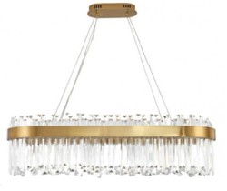 Palace Long 80 LED,  żyrandol kryształowy podłużny do salonu, kolor mosiądz