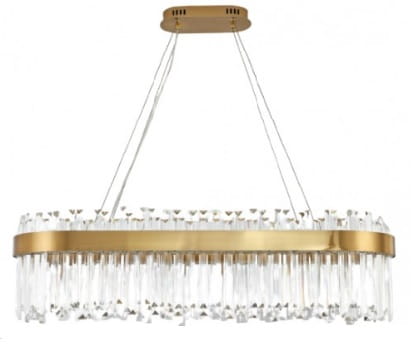 Palace Long 80 LED,  żyrandol kryształowy podłużny do salonu, kolor mosiądz
