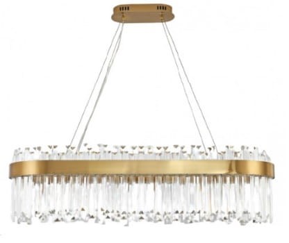 Palace Long 80 LED,  żyrandol kryształowy podłużny do salonu, kolor mosiądz