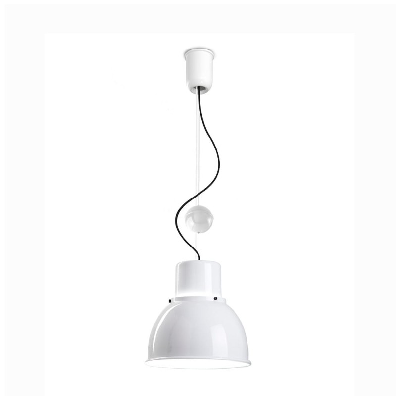 Reflex Mini regulowana biała blyszcząca lampa wisząca retro