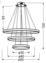 Lune 50 chrom trzy pierścienie  LED okrągła lampa wisząca 60W