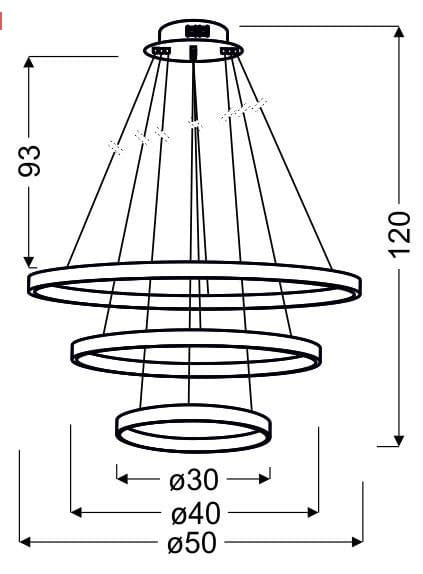 Lune 50 chrom trzy pierścienie  LED okrągła lampa wisząca 60W
