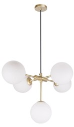 Mati Brass żyrandol, lampa Art. Deco  wisząca mosiądz, mleczne szklane kule