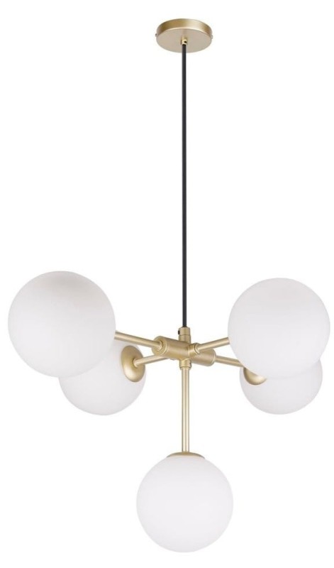 Mati Brass żyrandol, lampa Art. Deco  wisząca mosiądz, mleczne szklane kule