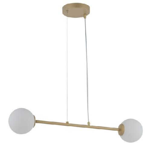 Wisząca lampa kolor złoty dwie białe kule Balanse 2.jpg