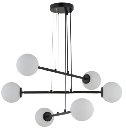 Sufitowa lampa wisząca kolor czarny sześć  mlecznych kloszy Balance 6.jpg
