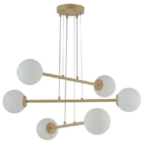 Sufitowa lampa wisząca kolor złoty sześć  mlecznych kloszy Balance 6.jpg