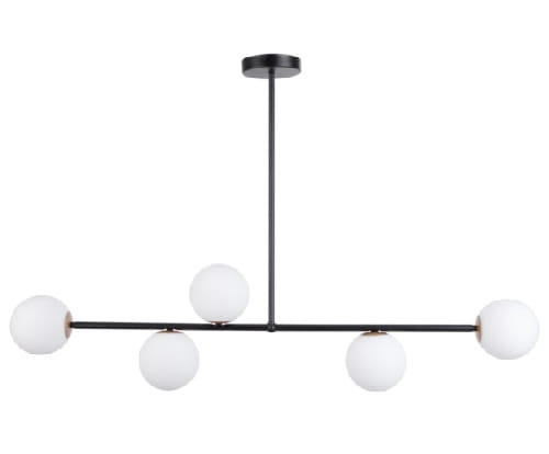 Lampa  wisząca pozioma czarna sszklane mleczne klosze Gama 5.jpg