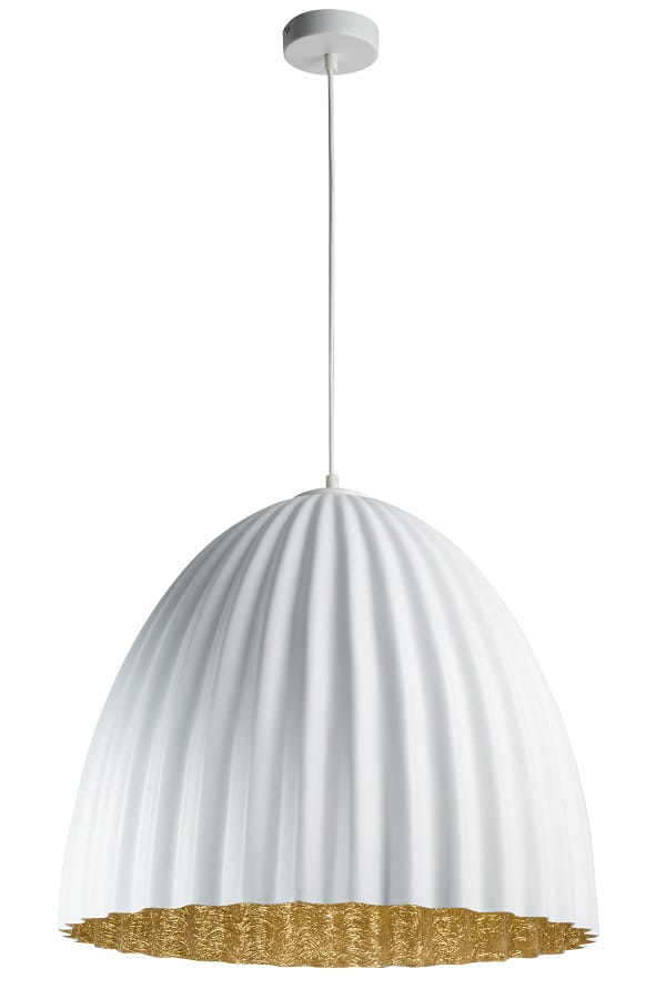 Telma Sigma biała lampa wisząca  do kuchni średnica 50, 70cm środek  złoty