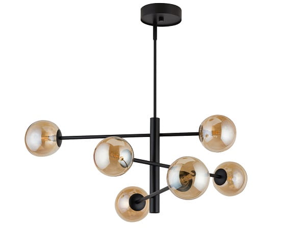 Lampa wisząca, szklane kule - Oro 6 klosze bursztynowe