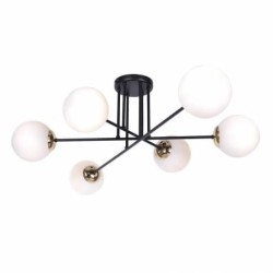 lampa sufitowa czarna sześć szklanych białych kloszy isla-6