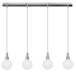 Lampa wisząca, białe kule - Maldus Linear 4 - chromowana, liniowa