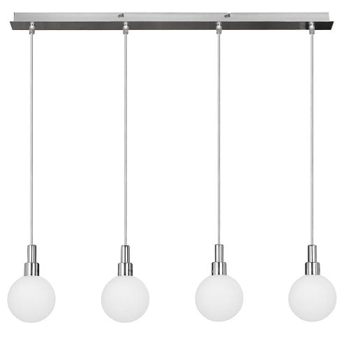 Lampa wisząca, białe kule - Maldus Linear 4 - chromowana, liniowa