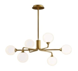 Lampa sufitowa LED - Brog -  mosiężna do salonu, białe klosze