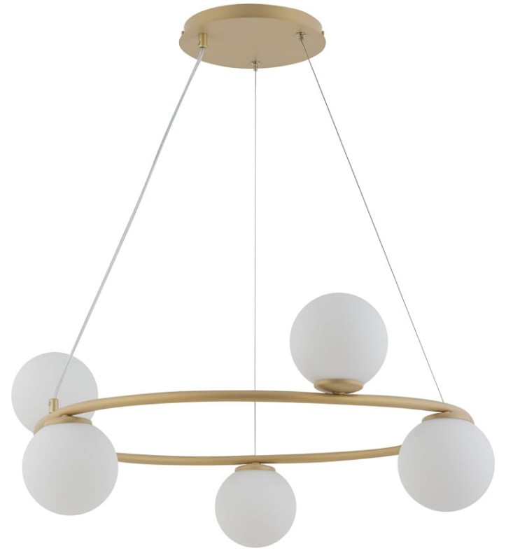 Lampa wisząca, białe kule - Gama Sigma 5  kolor złoty