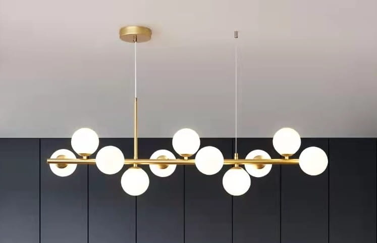 long 100 długa lampa żyrandol kolor złoty mleczne szkło-oświetlenie stołu w jadalni