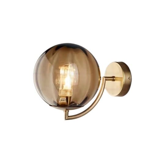 globe amber kinkiet szklany bursztynowe szkło ryflowane kolor mosiądź