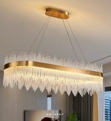 Dora Cristal Long 80cm- żyrandol kryształowy LED nad stół w kuchni, kolor mosiądz