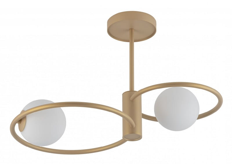 sufitowa lampa, dwa pierścienie dwa białe klosze- Aqua S2 złota