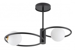 sufitowa lampa, dwa pierścienie dwa białe klosze- Aqua S2 czarna