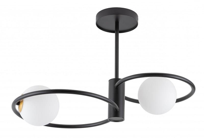 sufitowa lampa, dwa pierścienie dwa białe klosze- Aqua S2 czarna
