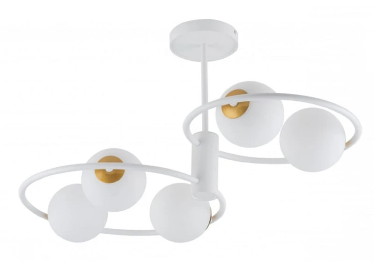 sufitowa lampa, dwa pierścienie, pięć kul Aqua S5 biała