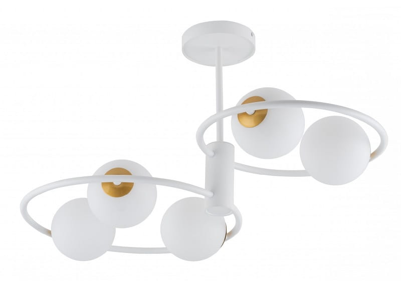 sufitowa lampa, dwa pierścienie, pięć kul Aqua S5 biała