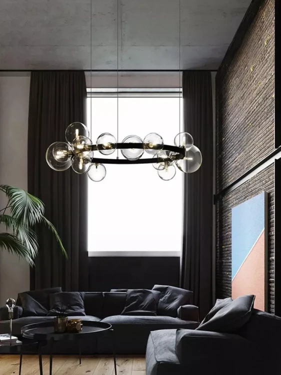 Boston żyrandol okrągły-szkalne przezroczyste klosze.webp