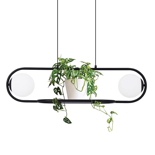 lampa wisząca kwietnik, czarna elipsa, mleczne klosze-Finestra kwietnik oświetlenie wyspy w kuchni