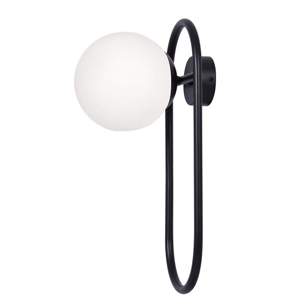 czarny kinkiet z białym mlecznym kloszem Finestra